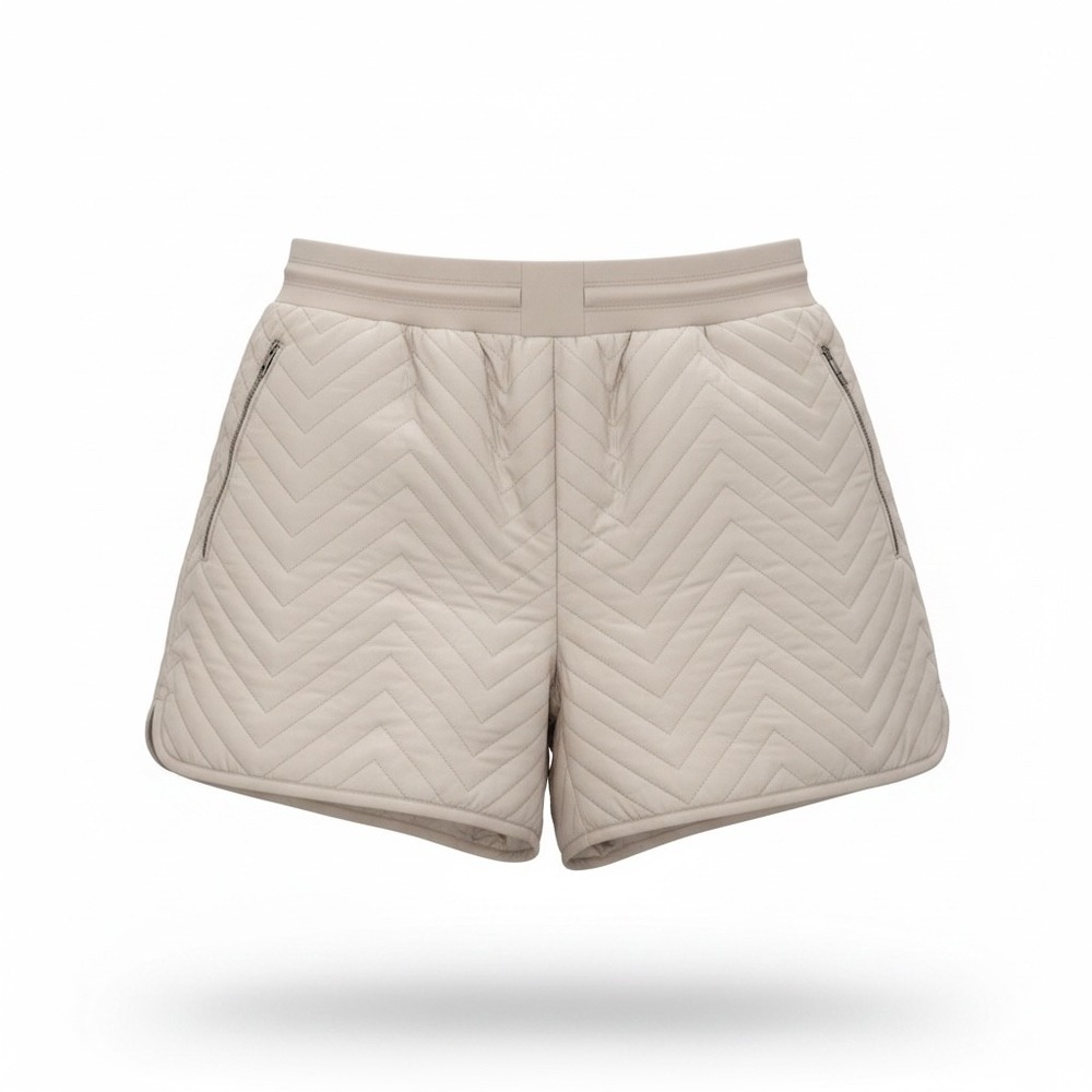 Athleta Apres Ski Short Womens 16 Beige Quilted Puffer Insulated Chevron New